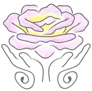 Zwei Hände halten eine Blumenblüte